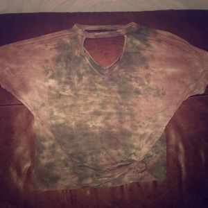 Tie dye cut out neckline tee